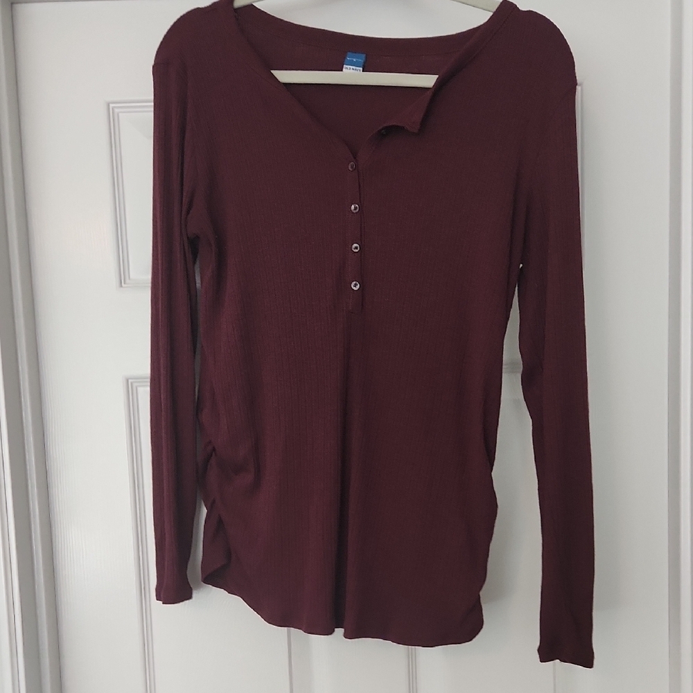 Women's Burgundy Long Sleeve Fitted Maternity Top